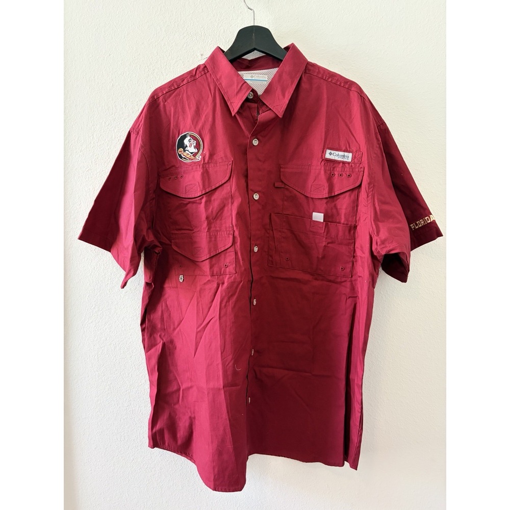 Columbia PFG Florida State Seminoles FSU Button Down Shirt Mens Large Red